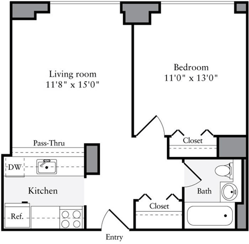 1 bed, 1 bath, 590 sqft, $4,331