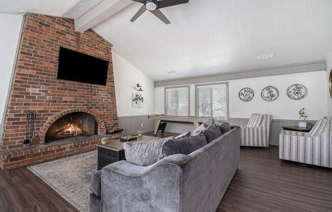 community building with fireplace wall at West Wind Apartments, Fort Wayne, IN