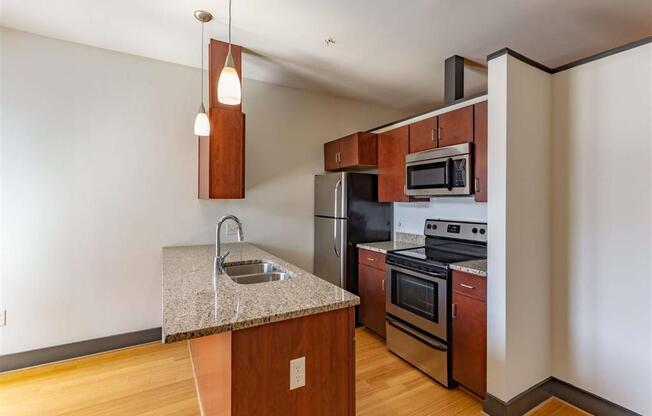 Kitchen island at The Masonry Apartments