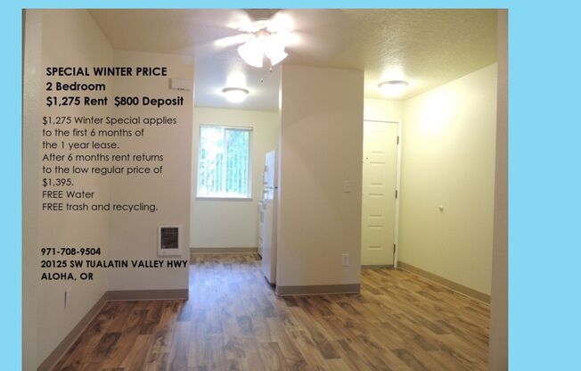 $1,275 Winter Special 2 Bedroom Second Floor