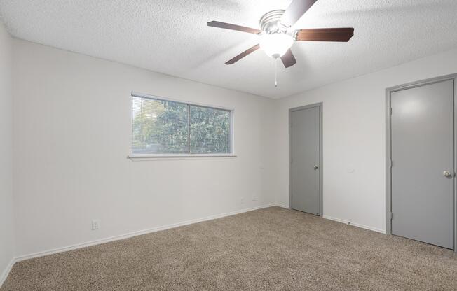 a bed in a small room
