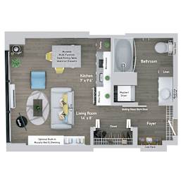 Studio, 1 bath, 365 sqft, $1,790