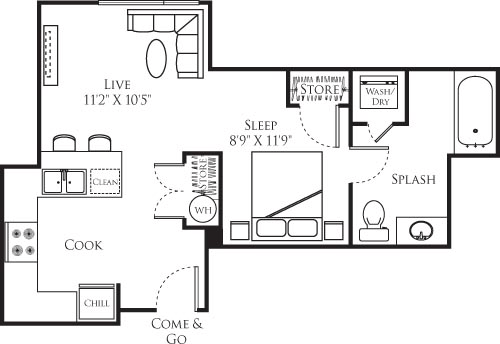 Studio, 1 bath, 468 sqft, $1,890, Unit 304