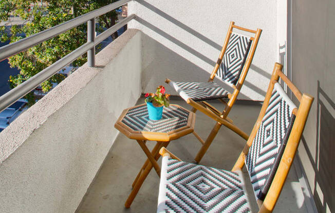 Apartment balcony with street and treetop views