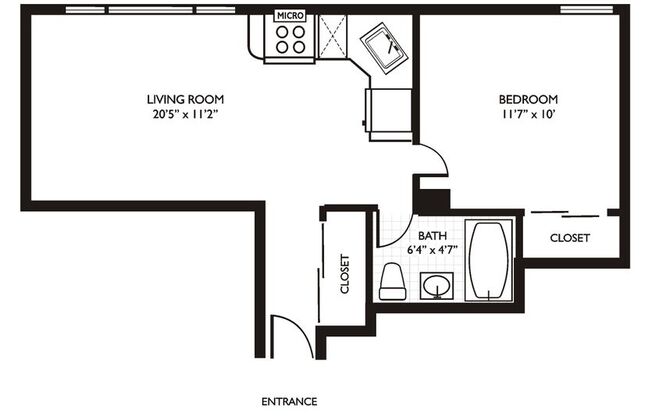 1 bed, 1 bath, 485 sqft, $1,700, Unit 505