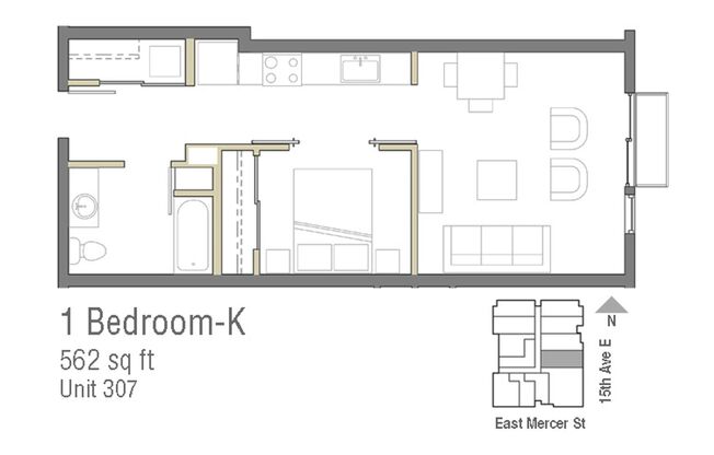 1 bed, 1 bath, 537 sqft, $1,950, Unit 202