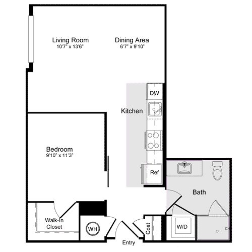 1 bed, 1 bath, 635 sqft, $2,083, Unit 105