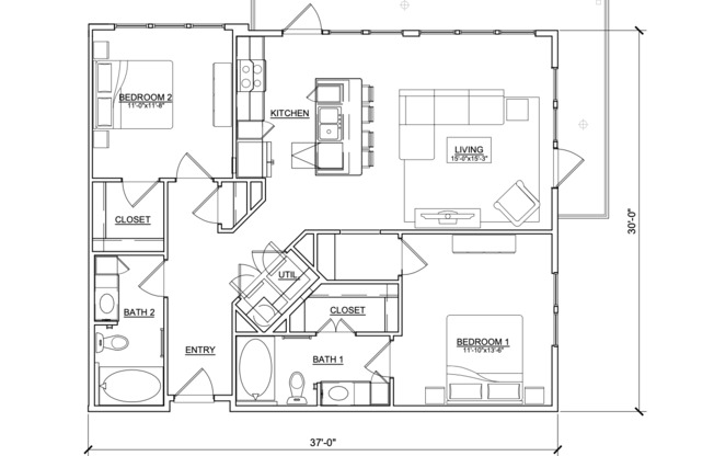 2 beds, 2 baths, 1,163 sqft, $2,369