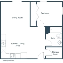 1 bed, 1 bath, 635 sqft, $755