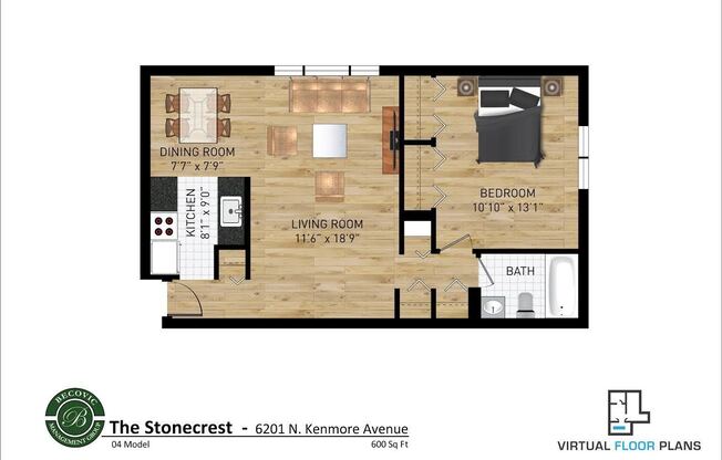 1 bed, 1 bath, 600 sqft, $1,875, Unit 404