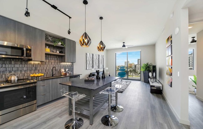 Kitchen And Living Room at Quantum Apartments, Fort Lauderdale, FL, 33304