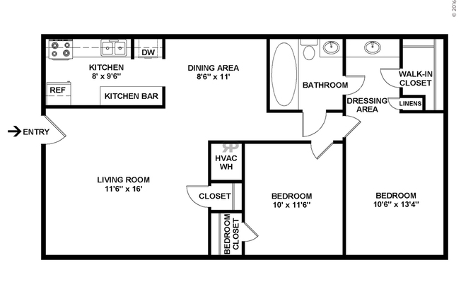 2 beds, 1 bath, 984 sqft, $1,045