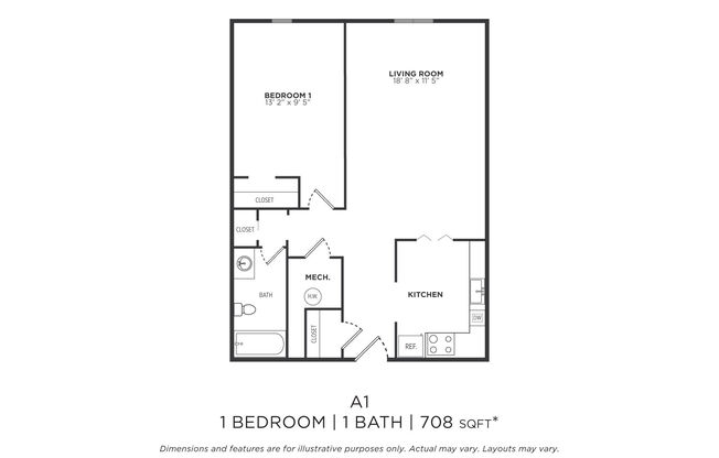 1 bed, 1 bath, 708 sqft, $1,099