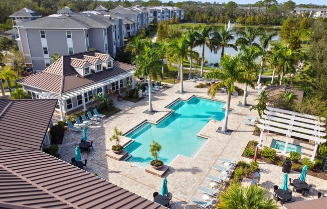 Pool and courtyard on a sunny day