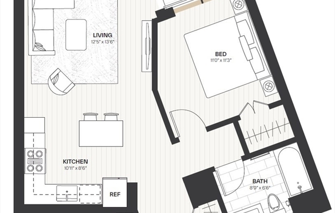 1 bed, 1 bath, 651 sqft, $4,250, Unit 717
