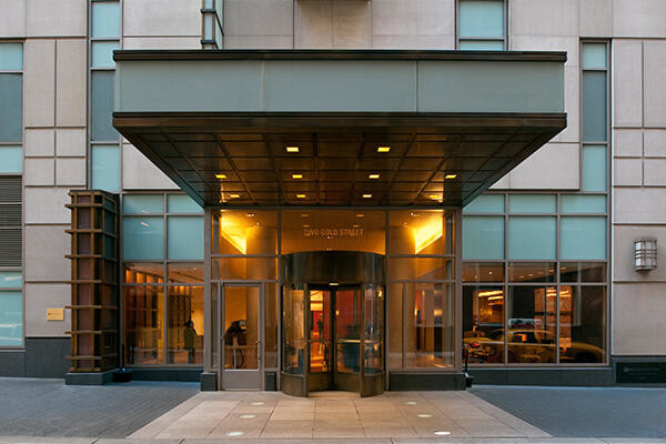 2 Gold St Apartment entrance in Financial District, Manhattan. 