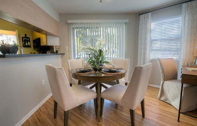 A dining area in each apartment home offers a place for family meals or casual get-togethers with friends.
