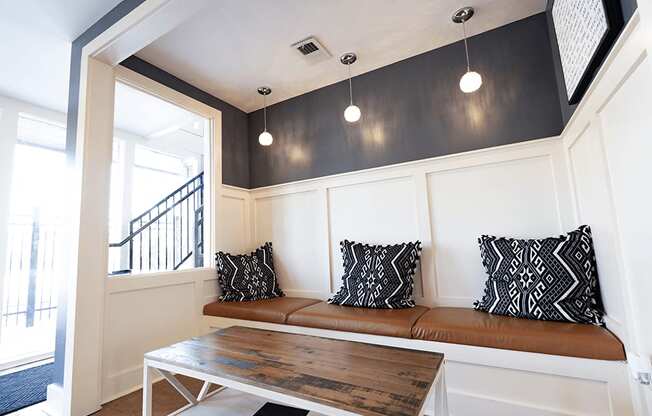 a living room with two couches and a coffee table