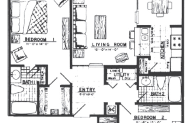 2 beds, 2 baths, 982 sqft, $1,058