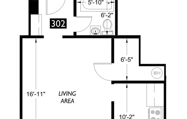 Studio, 1 bath, 500 sqft, $1,195, Unit 302