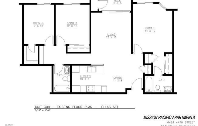3 beds, 2 baths, 1,105 sqft, $3,495, Unit 110
