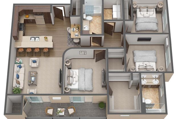 3 beds, 2 baths, 1,323 sqft, $1,725, Unit A202