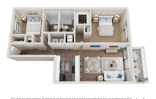 2 beds, 2 baths, 1,168 sqft, $1,489