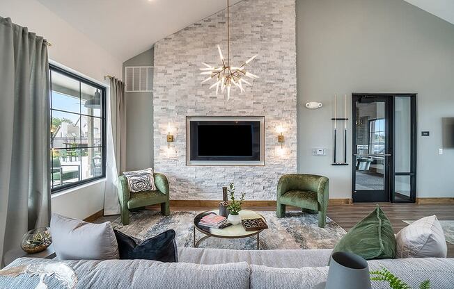 Clubhouse Lounge Area With Mounted Flat Screen TV