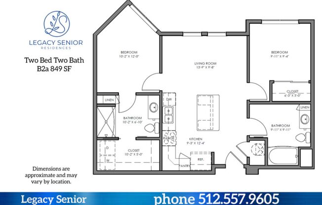 2 beds, 2 baths, 849 sqft, $1,578, Unit 149