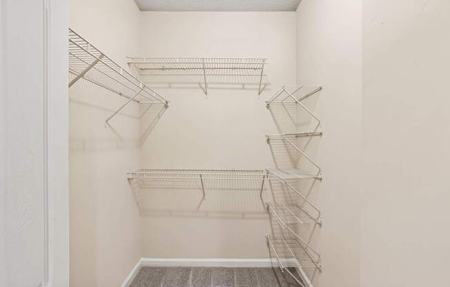 Empty shelves in a white room.