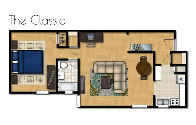 The Classic: Beds - 1: Baths - 1: SqFt Range - 650 to 650