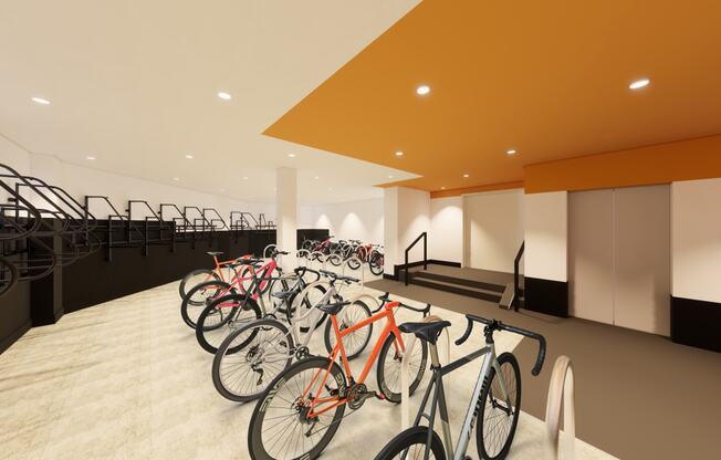 Interior rendering of a bike room with bikes