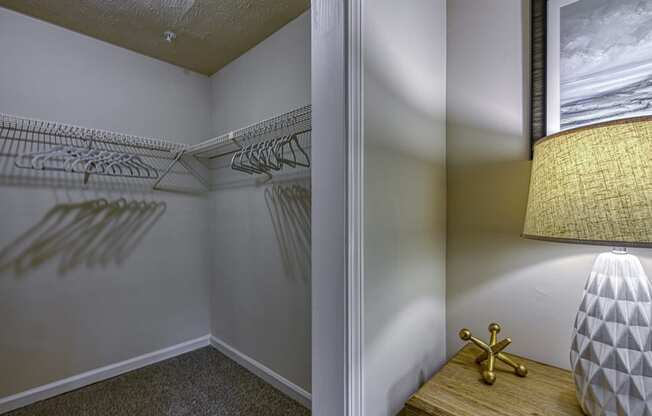 a walk in closet with a lamp and a picture on the wall at Wynnwood Vinings interior