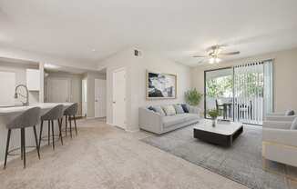 a living room with different colored lights on the walls