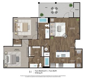 2 beds, 2 baths, 978 sqft, $1,481