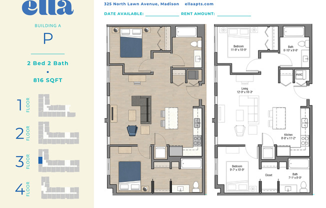 2 beds, 2 baths, 816 sqft, $1,360, Unit A320