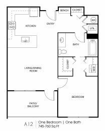 1 bed, 1 bath, 745 sqft, $1,549
