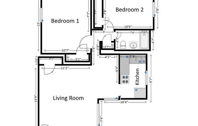 2 beds, 1 bath, 663 sqft, $1,695, Unit #106