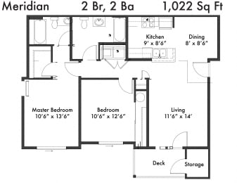 2 beds, 2 baths, 1,022 sqft, $1,684