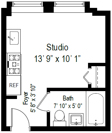 Studio, 1 bath, 204 sqft, $1,550