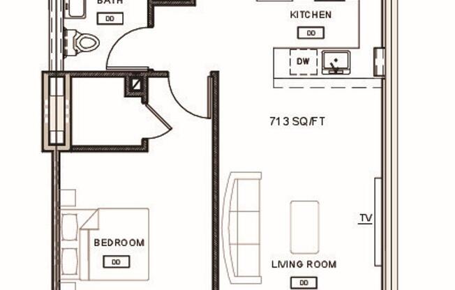 1 bed, 1 bath, 713 sqft, $4,500, Unit 23 C