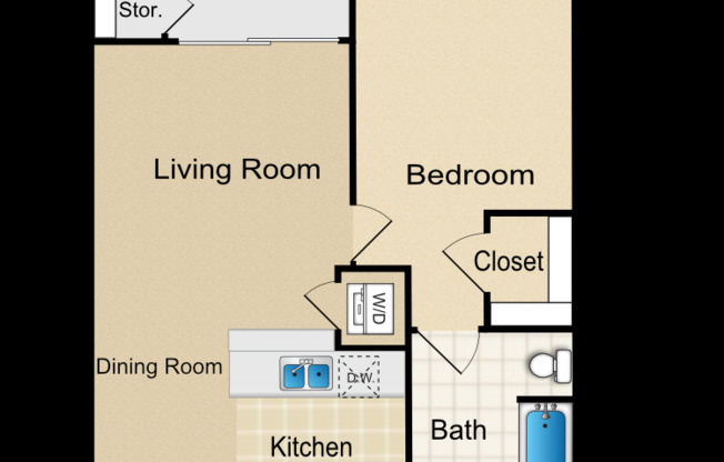 1 bed, 1 bath, 590 sqft, $2,299