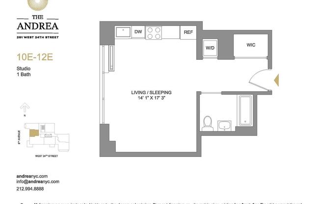 Studio, 1 bath, $5,630, Unit 11E