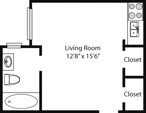 Studio, 1 bath, 408 sqft, $3,038, Unit 02F