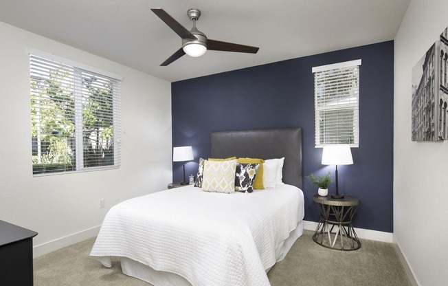 Bedroom With Ceiling Fan at Palomar Station, San Marcos, California