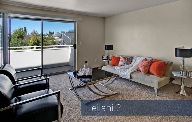 Leilani 2 living room and balcony Apartments in Seattle, WA