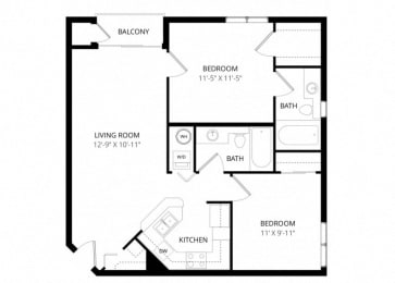 2 beds, 2 baths, 801 sqft, $1,315
