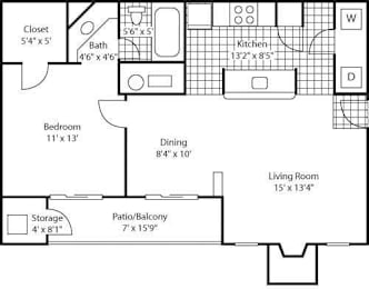1 bed, 1 bath, 730 sqft, $1,342