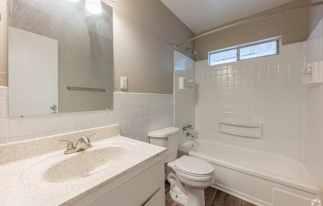 a bathroom with a sink and a toilet and a bath tub