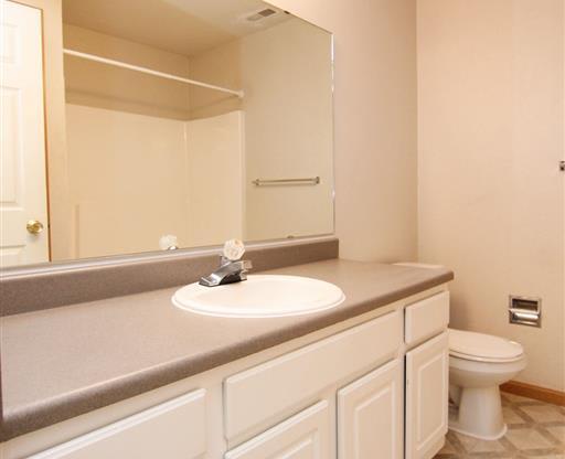 Lots of counter space and storage in bathroom at Northbrook Apartments in Lincoln NE